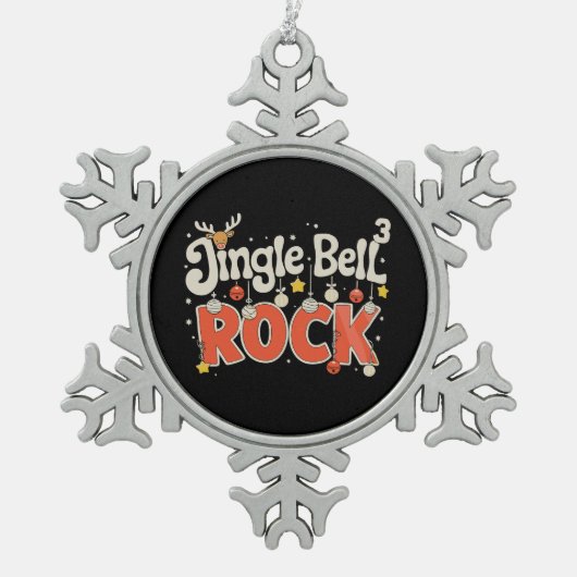 クリスマスジングルベル3マスロックXmasホリデー スノーフレークピューターオーナメント (正面)