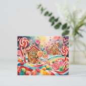 クリスマスジンジャーパンの家のはがき ポストカード (スタンド正面)