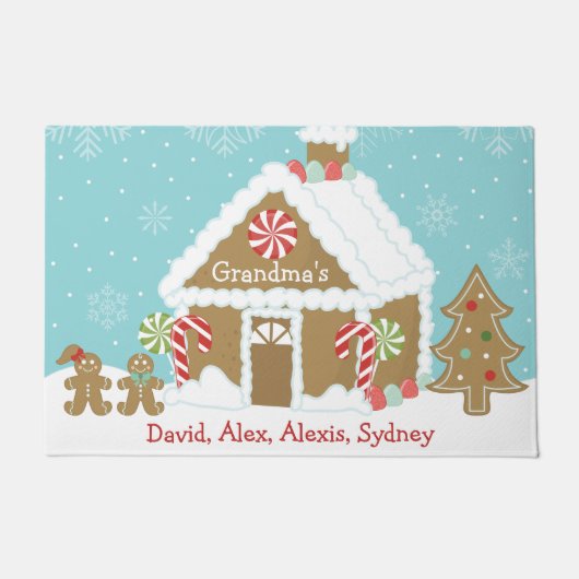 クリスマスジンジャーブレッドおばあちゃんの家パーソナライズされた ドアマット (正面)
