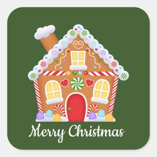 クリスマスジンジャーブレッドにメッセージハウスシールを追加 スクエアシール (正面)