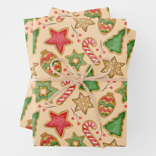 クリスマスジンジャーブレッドのクッキーとオーナメント ラッピングペーパーシート (インサイチュ)