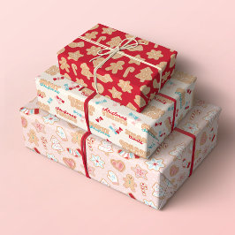 クリスマスジンジャーブレッドのクッキーとキャンディパターン ラッピングペーパーシート