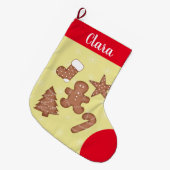 クリスマスジンジャーブレッドのクッキーをパーソナライズ ラージクリスマスストッキング (正面 (吊り時))