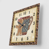 クリスマスジンジャーブレッドのコーヒークロック スクエア壁時計 (傾斜)