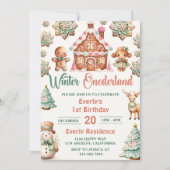 クリスマスジンジャーブレッドウィンターオネダーランド誕生日 招待状 (正面)