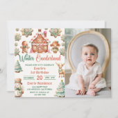 クリスマスジンジャーブレッドウィンターオネダーランド誕生日 招待状 (正面)