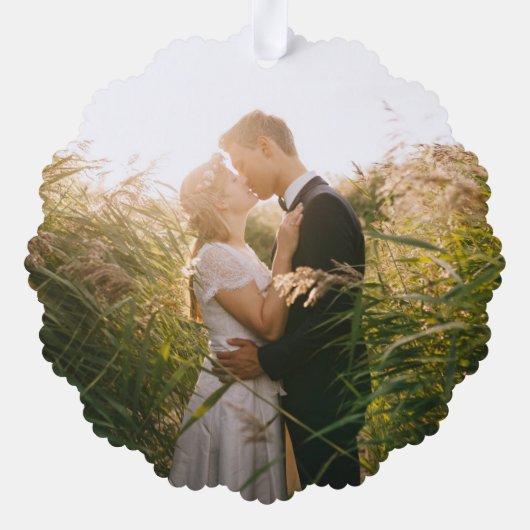 クリスマスジンジャーブレッドカップル写真雪片かわいい オーナメントカード (裏面)