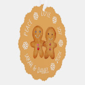 クリスマスジンジャーブレッドカップル写真雪片かわいい オーナメントカード (右)