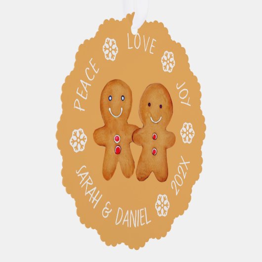 クリスマスジンジャーブレッドカップル写真雪片かわいい オーナメントカード (右)