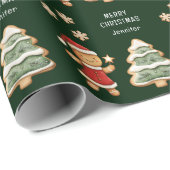クリスマスジンジャーブレッドガールグリーンパーソナライズされた ラッピングペーパー (ロールコーナー)