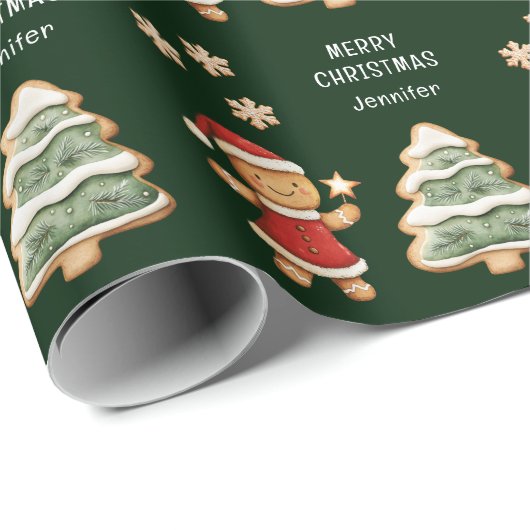 クリスマスジンジャーブレッドガールグリーンパーソナライズされた ラッピングペーパー (ロールコーナー)