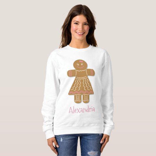 クリスマスジンジャーブレッドガールピンクあなたの名前を追加 スウェットシャツ (正面フル)