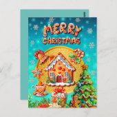 クリスマスジンジャーブレッドキャンディーハウスとお正月 ポストカード (正面/裏面)