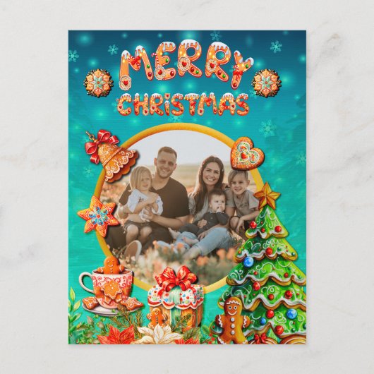 クリスマスジンジャーブレッドキャンディーハウスとお正月 ポストカード (正面)