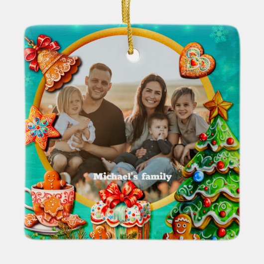 クリスマスジンジャーブレッドキャンディーハウスとニューイヤーCe セラミックオーナメント (正面)