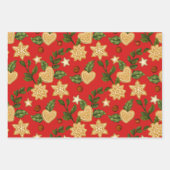 クリスマスジンジャーブレッドクッキーとベリーレッド ラッピングペーパーシート (正面)