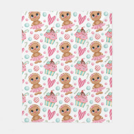 クリスマスジンジャーブレッドクッキーガールキャンディ&カップケーキ フリースブランケット