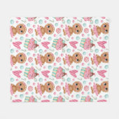 クリスマスジンジャーブレッドクッキーガールキャンディ&カップケーキ フリースブランケット (正面(横))