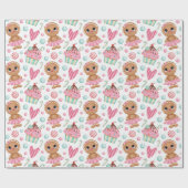 クリスマスジンジャーブレッドクッキーガールキャンディ&カップケーキ ラッピングペーパー (フラット)