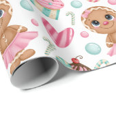 クリスマスジンジャーブレッドクッキーガールキャンディ&カップケーキ ラッピングペーパー (ロールコーナー)