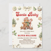 クリスマスジンジャーブレッドクッキーサンタベビーシャワー 招待状 (正面)