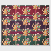 クリスマスジンジャーブレッドクッキーズプレイドホリデーパステル ラッピングペーパー (フラット)