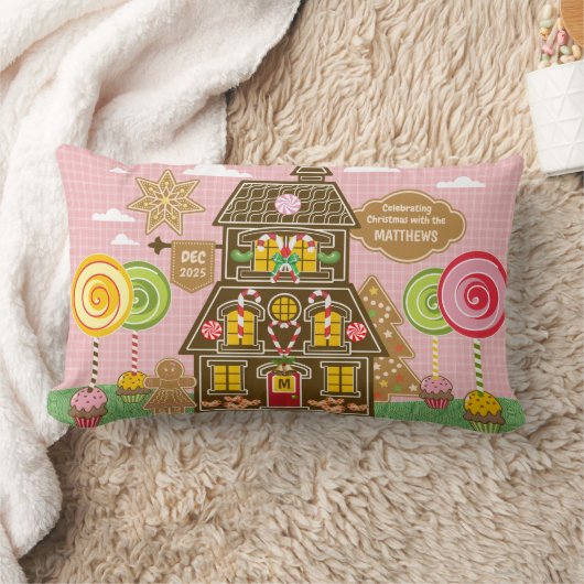 クリスマスジンジャーブレッドクッキーハウスキャンディ棒つきキャンデー ランバークッション (ブランケット)