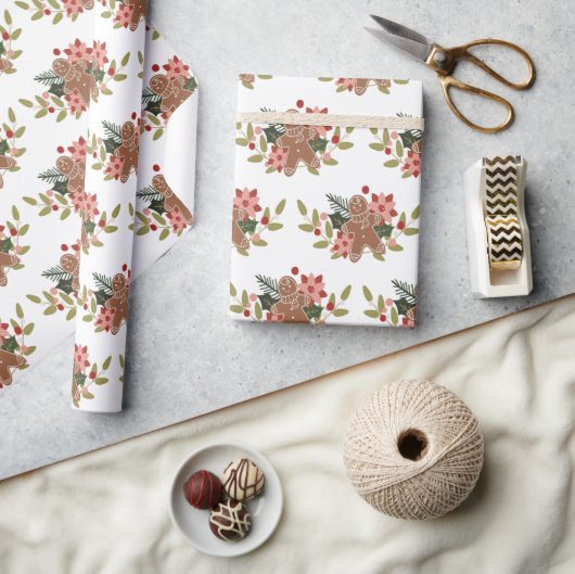 クリスマスジンジャーブレッドクッキーフェスティバルパターン ラッピングペーパー (クラフト)