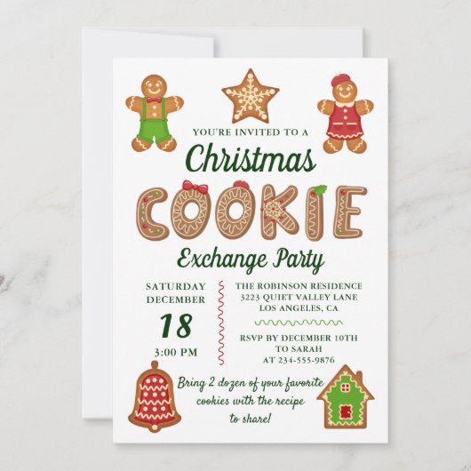 クリスマスジンジャーブレッドクッキー交換パーティー 招待状 (正面)