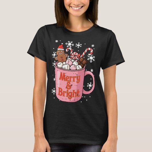 クリスマスジンジャーブレッドココア メリー ブライト Xmas 女性 Tシャツ (正面)