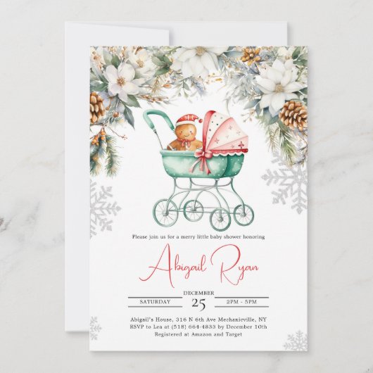 クリスマスジンジャーブレッドコーキー ベイビーシャワー 招待状 (正面)