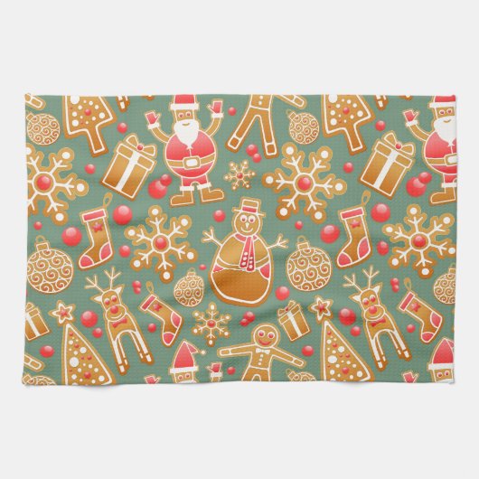 クリスマスジンジャーブレッドサンタ キッチンタオル (横)