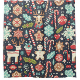 クリスマスジンジャーブレッドシームレスパターン シャワーカーテン