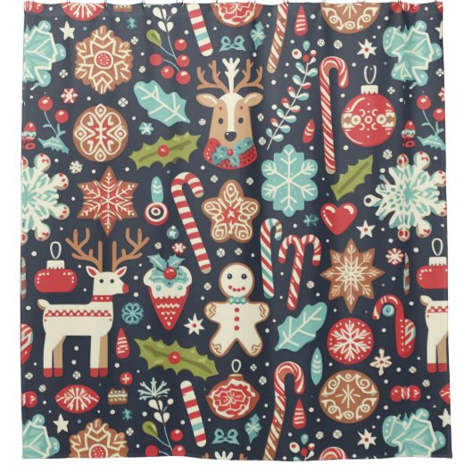 クリスマスジンジャーブレッドシームレスパターン シャワーカーテン (正面)