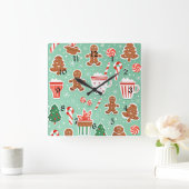 クリスマスジンジャーブレッドデザイン スクエア壁時計 (ホーム)