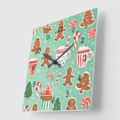 クリスマスジンジャーブレッドデザイン スクエア壁時計 (傾斜)