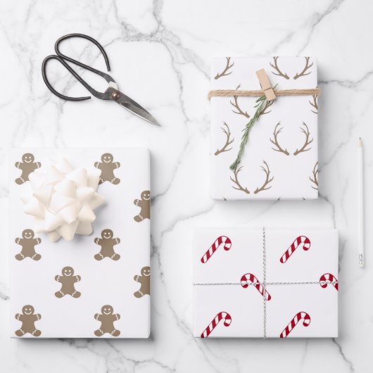 クリスマスジンジャーブレッドトナカイ赤キャンディカン ラッピングペーパーシート (正面)