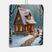 クリスマスジンジャーブレッドハウスと雪だるま セラミックオーナメント (右)