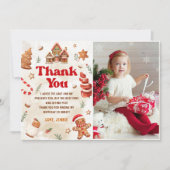 クリスマスジンジャーブレッドハウスの誕生日写真 サンキューカード (正面)