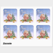 クリスマスジンジャーブレッドハウスウォーターカラーへ&から スクエアシール (シート)