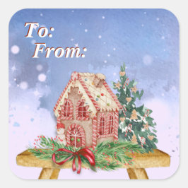 クリスマスジンジャーブレッドハウスウォーターカラーへ&から スクエアシール