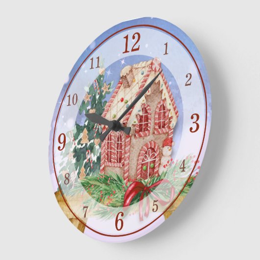 クリスマスジンジャーブレッドハウスウォーターカラーアクリル ラージ壁時計 (傾斜)