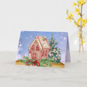 クリスマスジンジャーブレッドハウスウォーターカラーグリーティング カード (黄色い花)