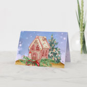 クリスマスジンジャーブレッドハウスウォーターカラーグリーティング カード (正面)