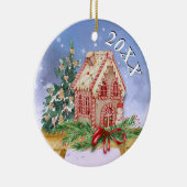 クリスマスジンジャーブレッドハウスウォーターカラー年 セラミックオーナメント (右)
