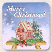 クリスマスジンジャーブレッドハウスウォーターカラー コースター (正面)