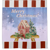 クリスマスジンジャーブレッドハウスウォーターカラー シャワーカーテン (正面)