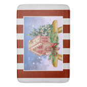 クリスマスジンジャーブレッドハウスウォーターカラー バスマット (正面縦)