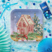 クリスマスジンジャーブレッドハウスウォーターカラー ペーパープレート (パーティー)