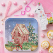 クリスマスジンジャーブレッドハウスウォーターカラー ペーパープレート (パーティー)